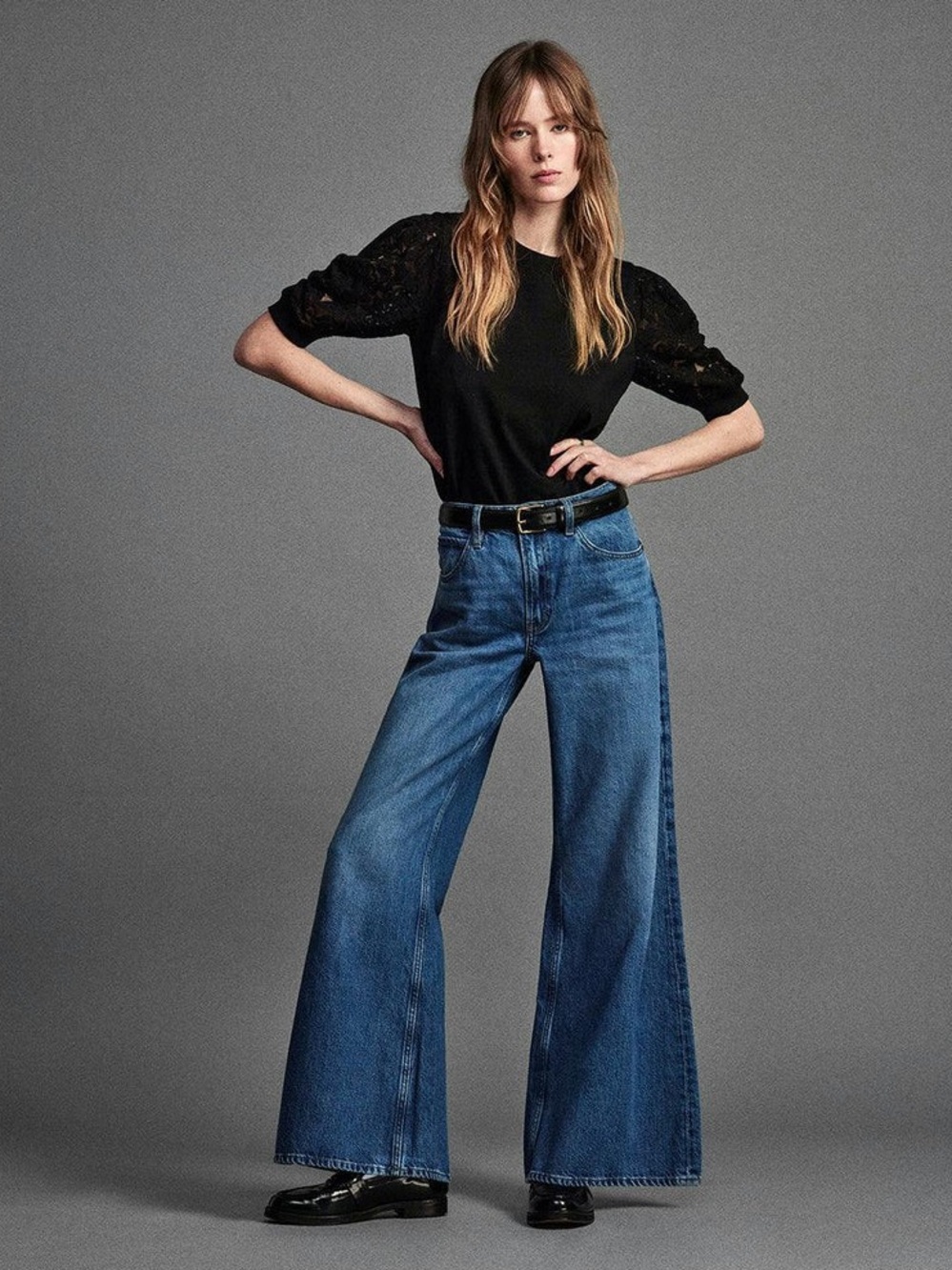 FRAME Denim Easy Wide Leg High Rise Flare Jeans in Lucite Sz 26